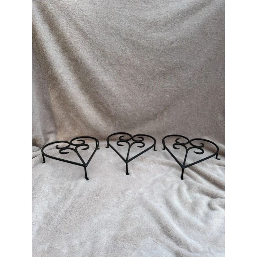 Set of 3 Vintage Wrought Iron Heart Trivets & Plant Stands